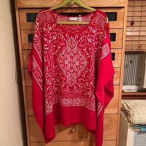Susan Graver Red and White Paisley Tunic
